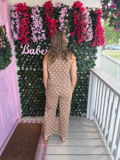 Polka Dot Denim Scallop Pants