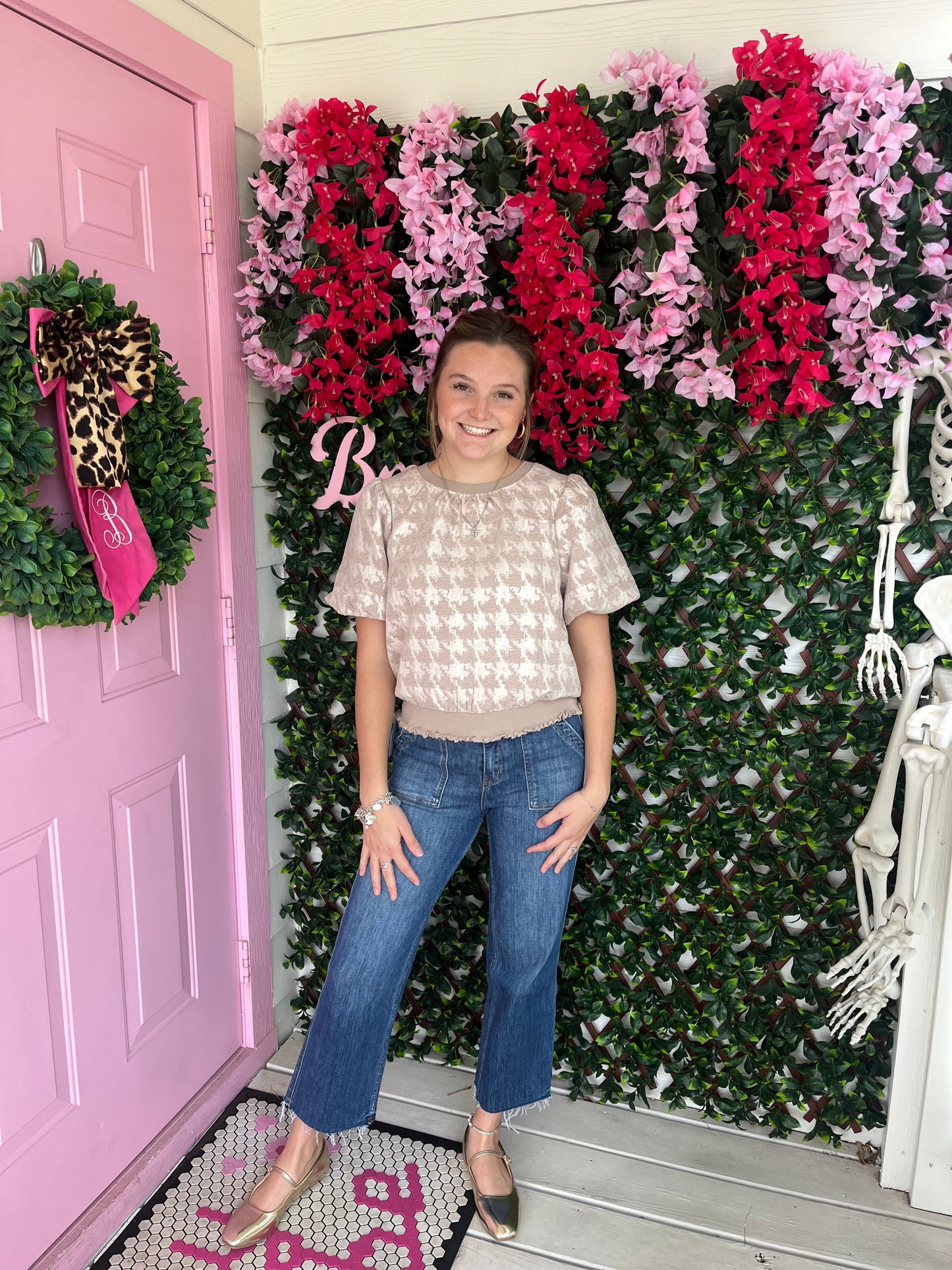 Large Houndstooth Velvet Top