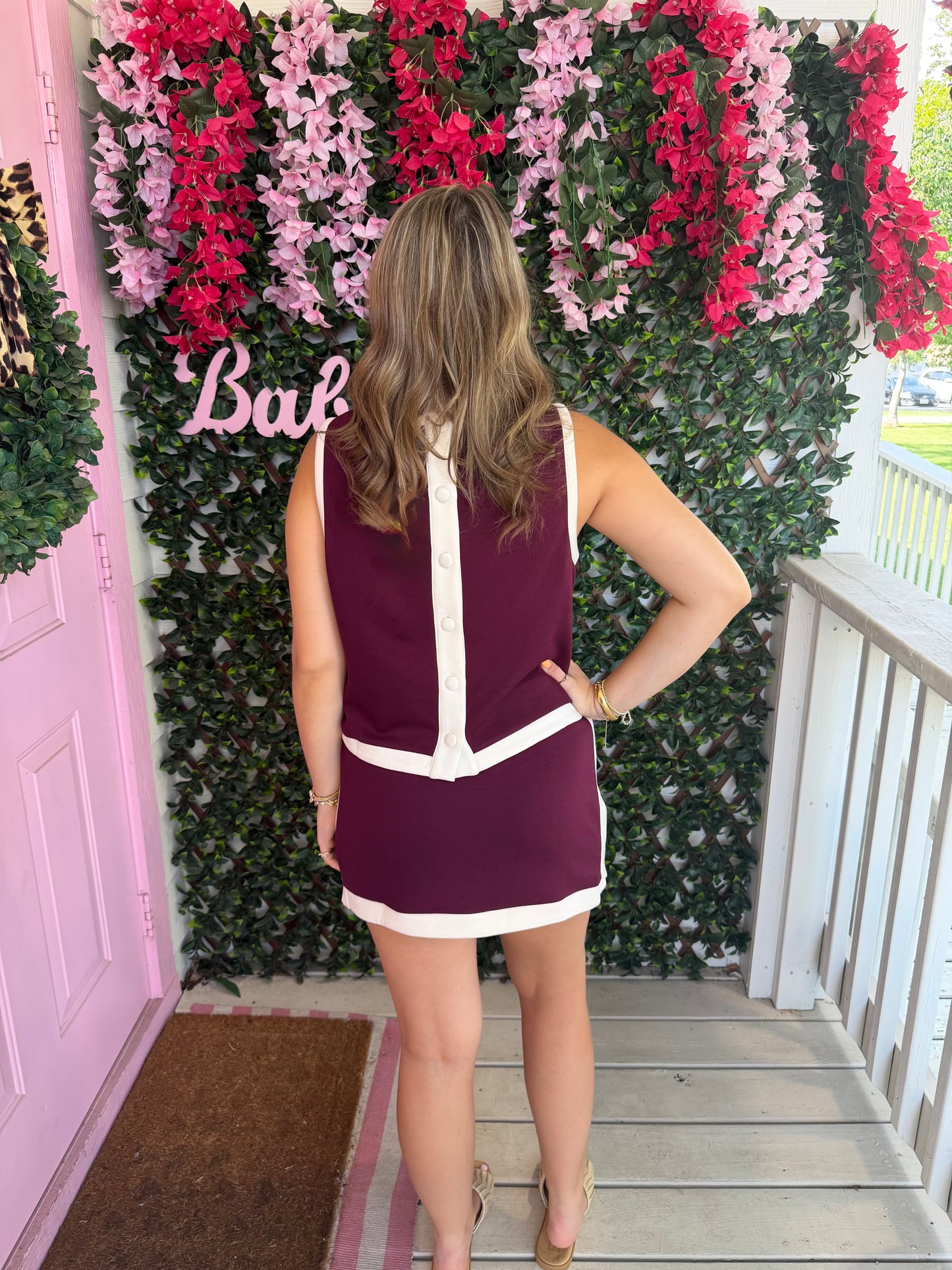 Button Back Cutie Set - Burgundy