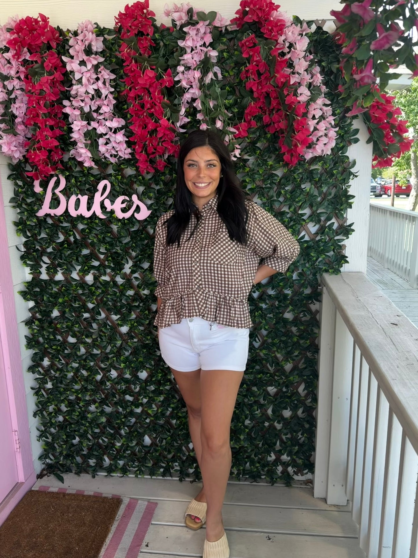 Chocolate Gingham Peplum Top