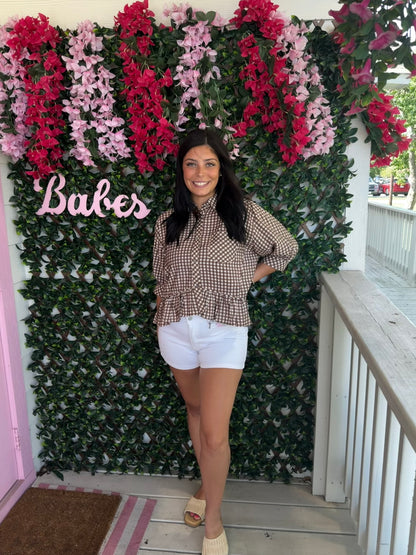 Chocolate Gingham Peplum Top