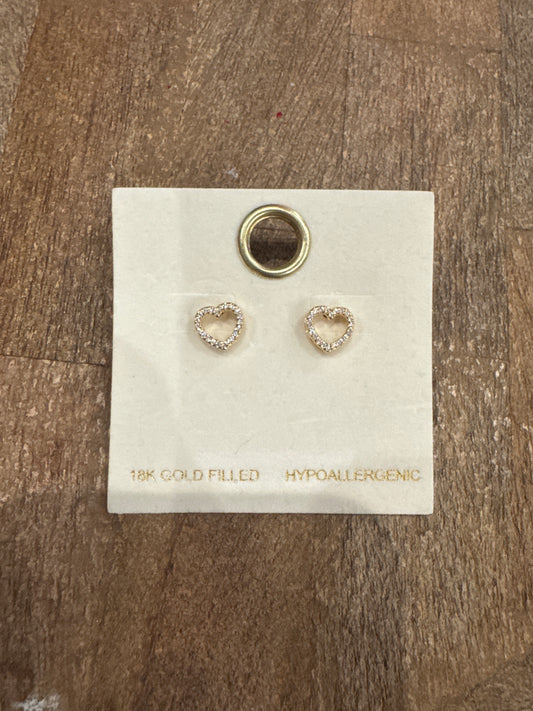 Hollow Heart Studs Gold