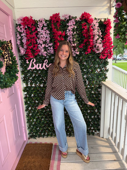 Polka Dot Satin Button Down