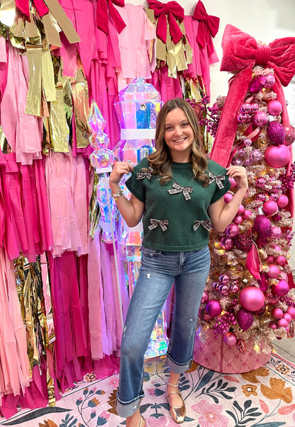 Green Plaid Bow Sweater Top