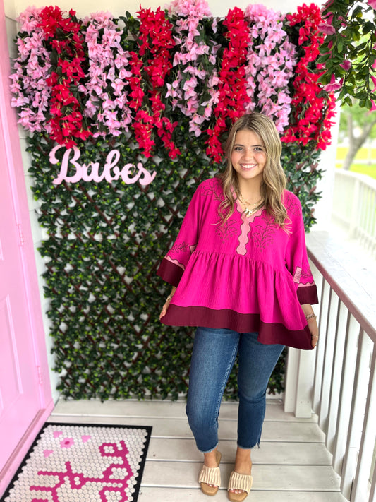 Magenta Boho Top