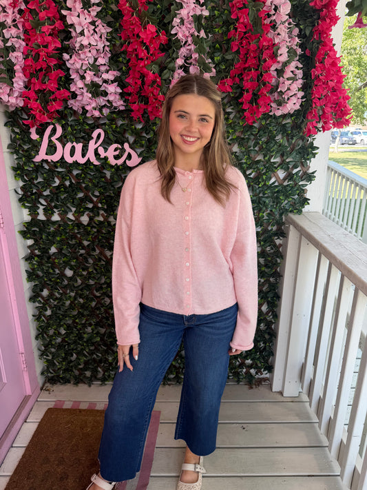 Powder Pink Fuzzy Cardigan