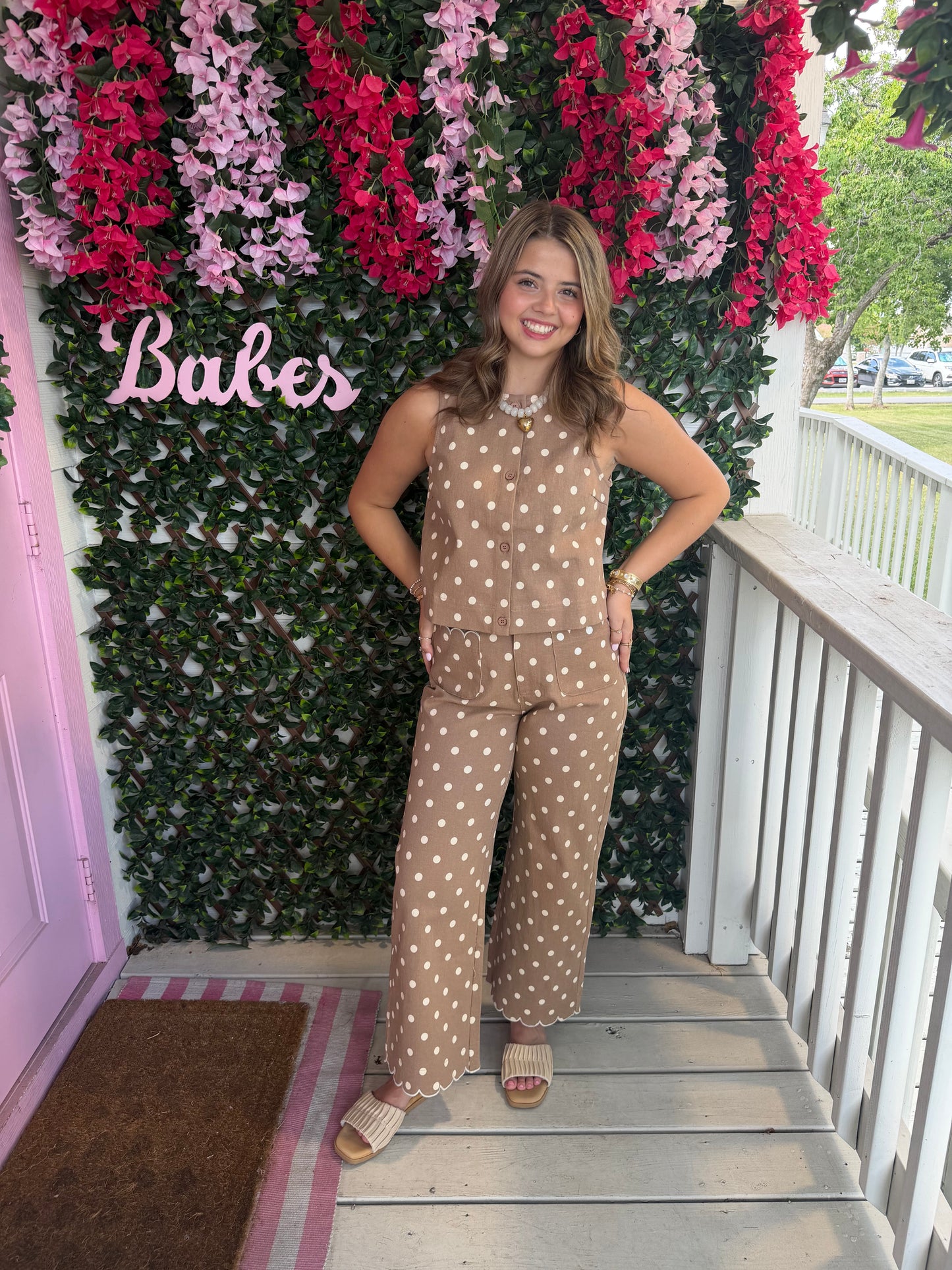 Polka Dot Denim Scallop Pants