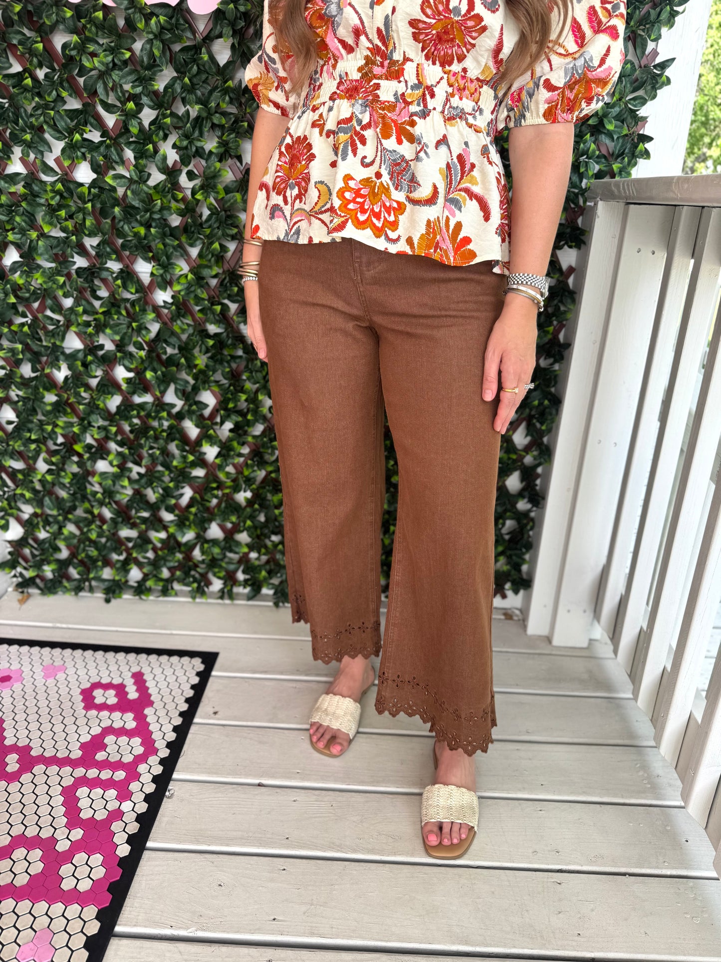 Camel Eyelet Denim Pants