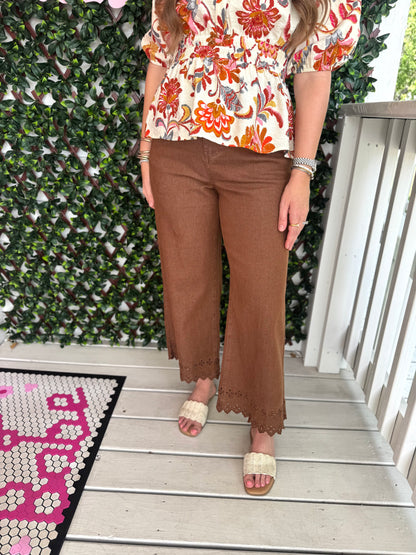 Camel Eyelet Denim Pants