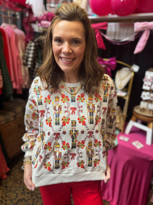 Queen Of Sparkles Grey Nutcracker & Candy Cane Sweatshirt