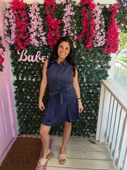 Navy Nights Belted Dress
