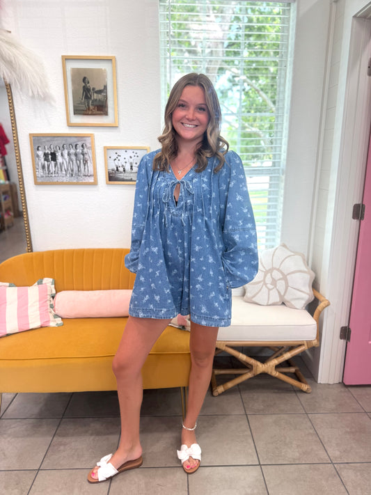 Floral Denim Romper
