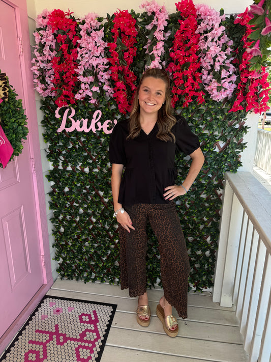 Leopard Eyelet Denim Pants