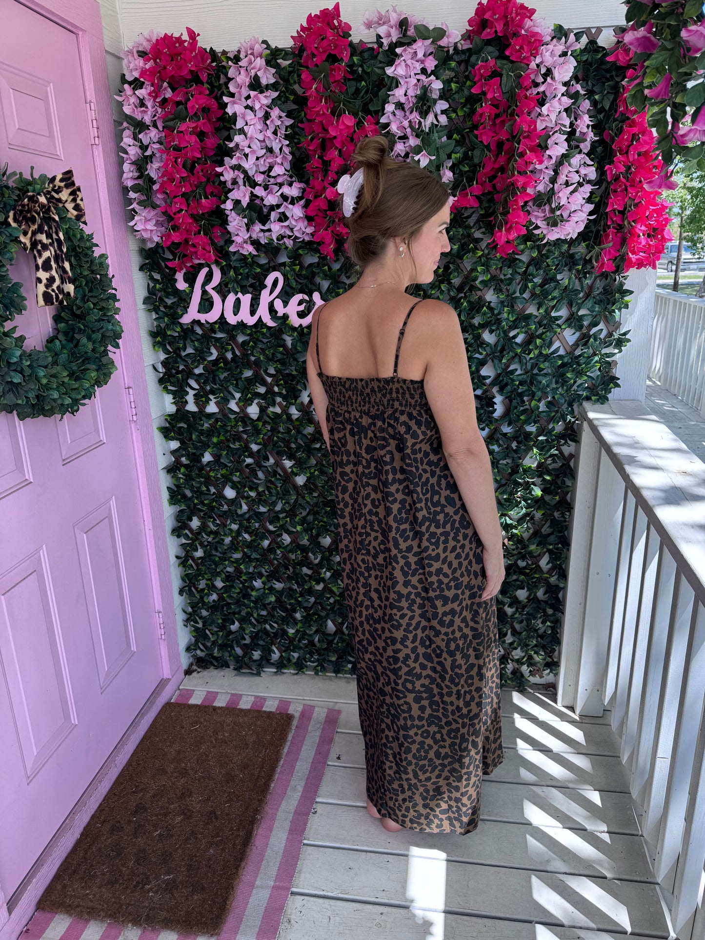 Smocked Leopard Maxi Dress