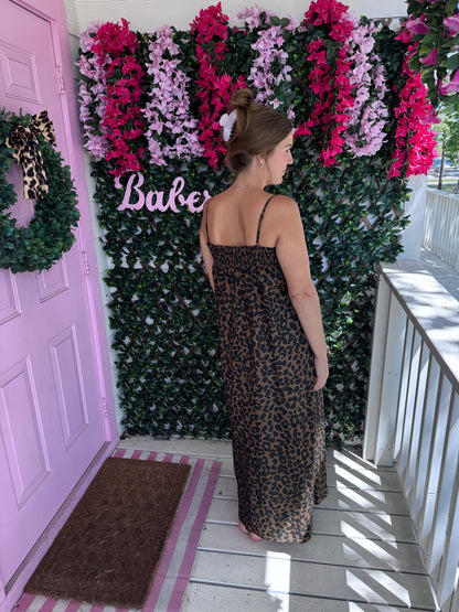 Smocked Leopard Maxi Dress