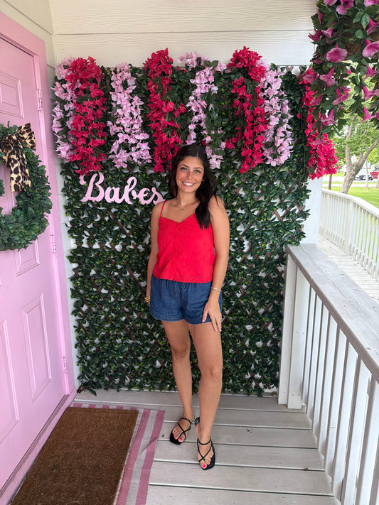 Hey There Red Eyelet Top