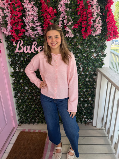 Powder Pink Fuzzy Cardigan