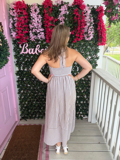Taupe Stripes Halter Dress