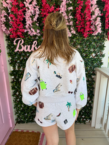Queen Of Sparkles Grey Multi Travel Icon Shorts