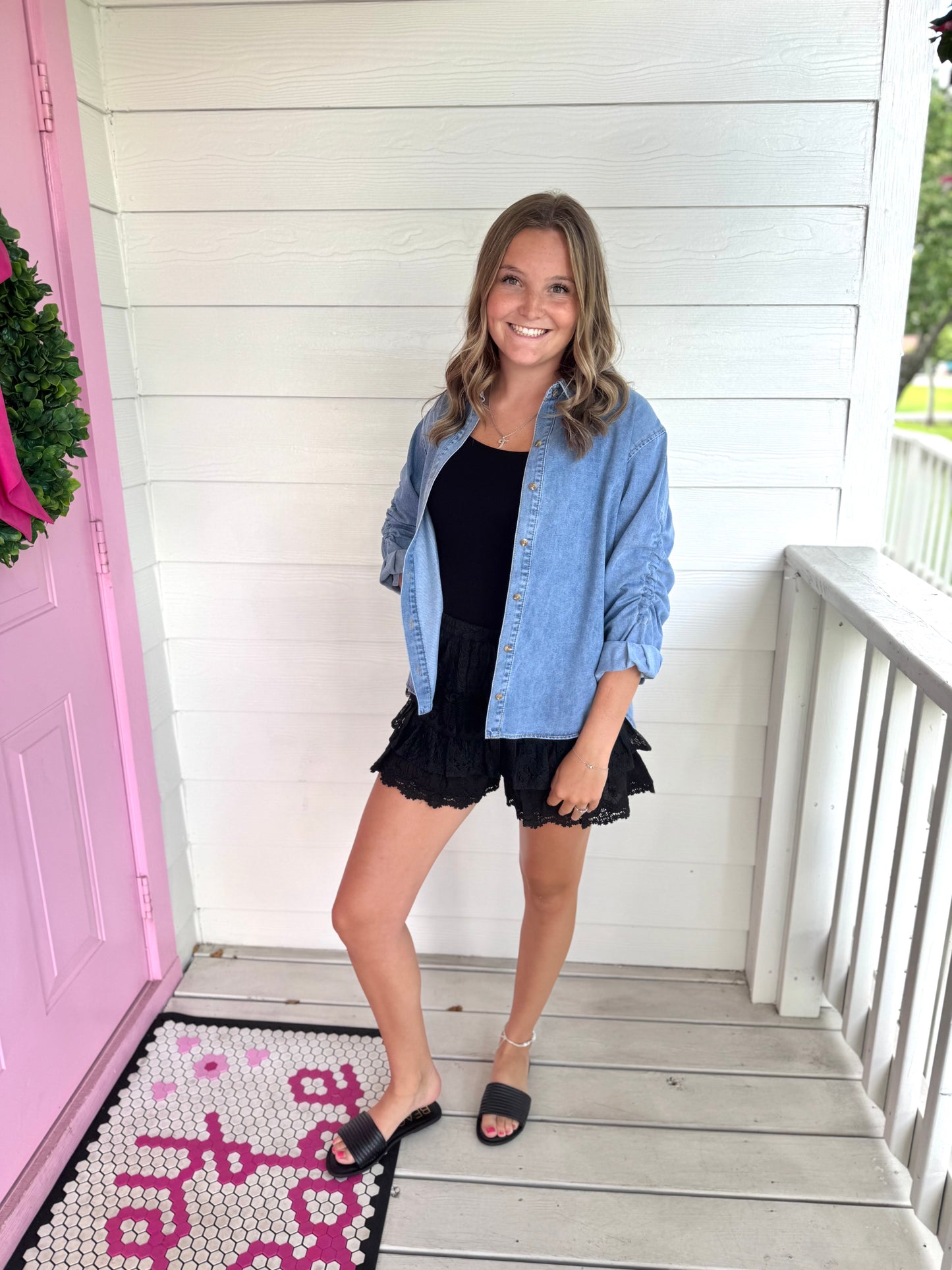 Flirty Tiered Shorts -  Black