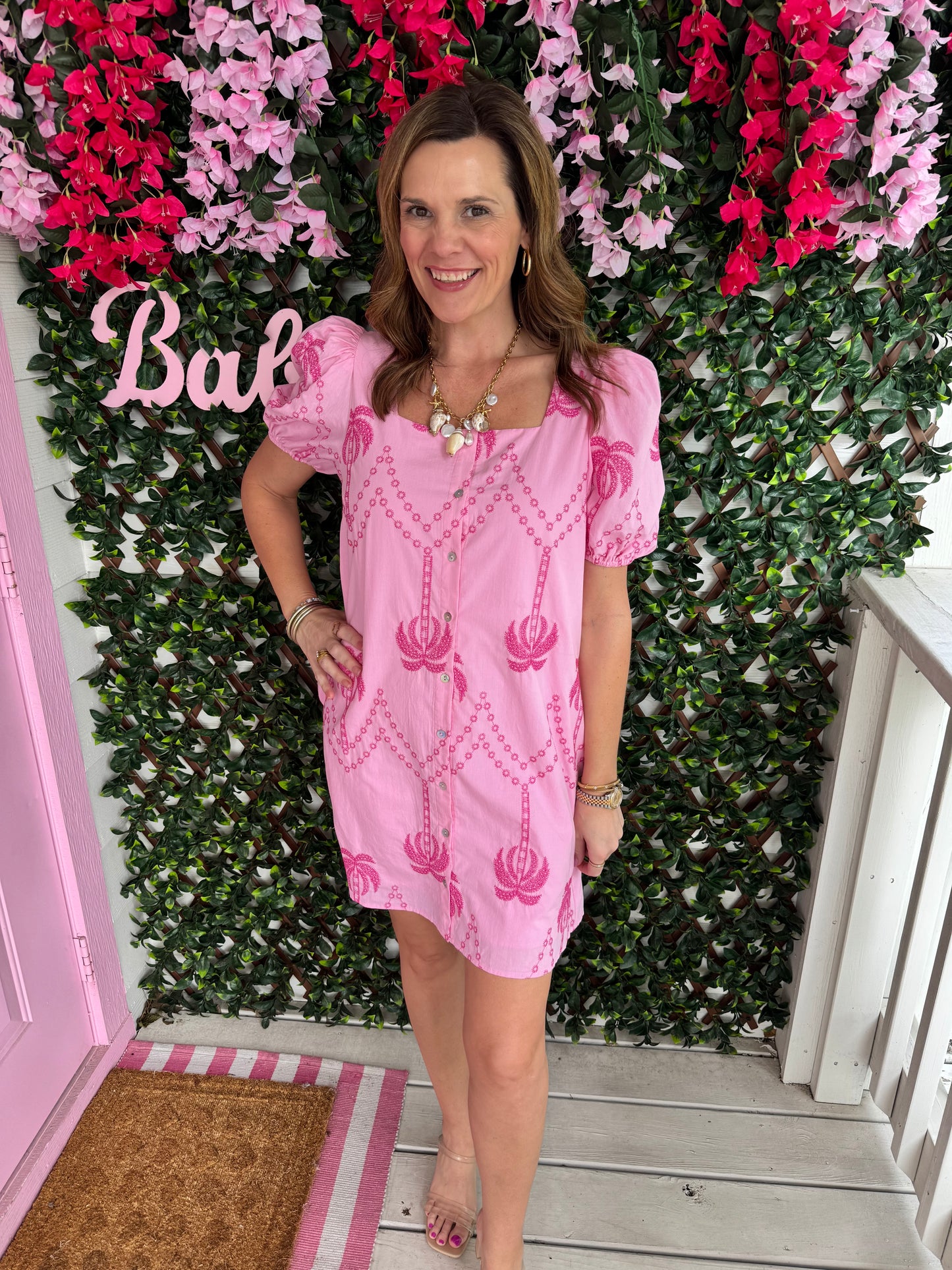 Embroidered Palms Dress