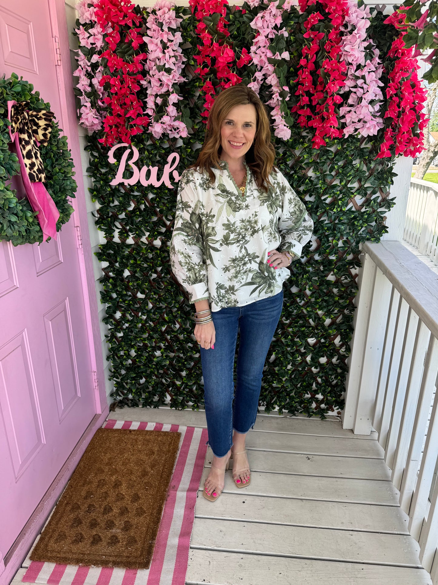 Olive Floral Eyelet Top