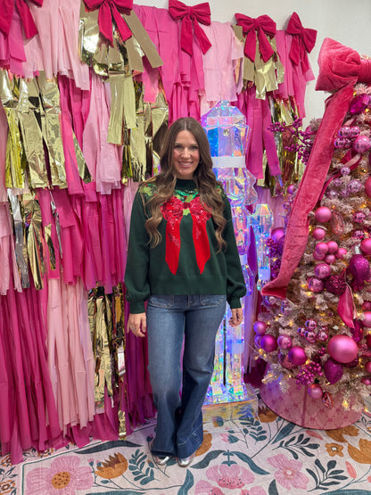 Queen Of Sparkles Dark Green & Red Wreath Sweater