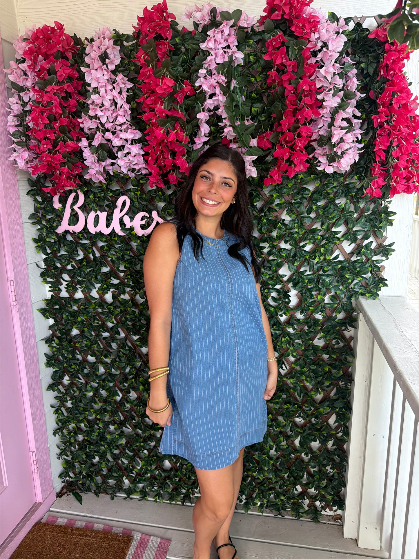 Striped Denim Shift Dress