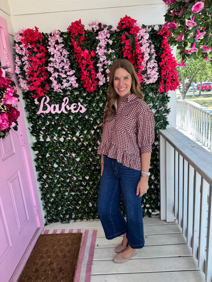Maroon Gingham Peplum Top