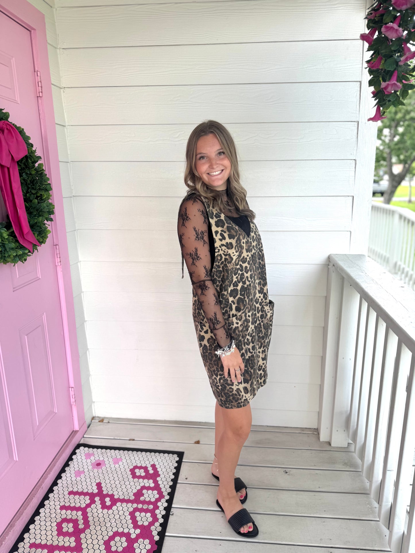 Washed Leopard Overall Dress