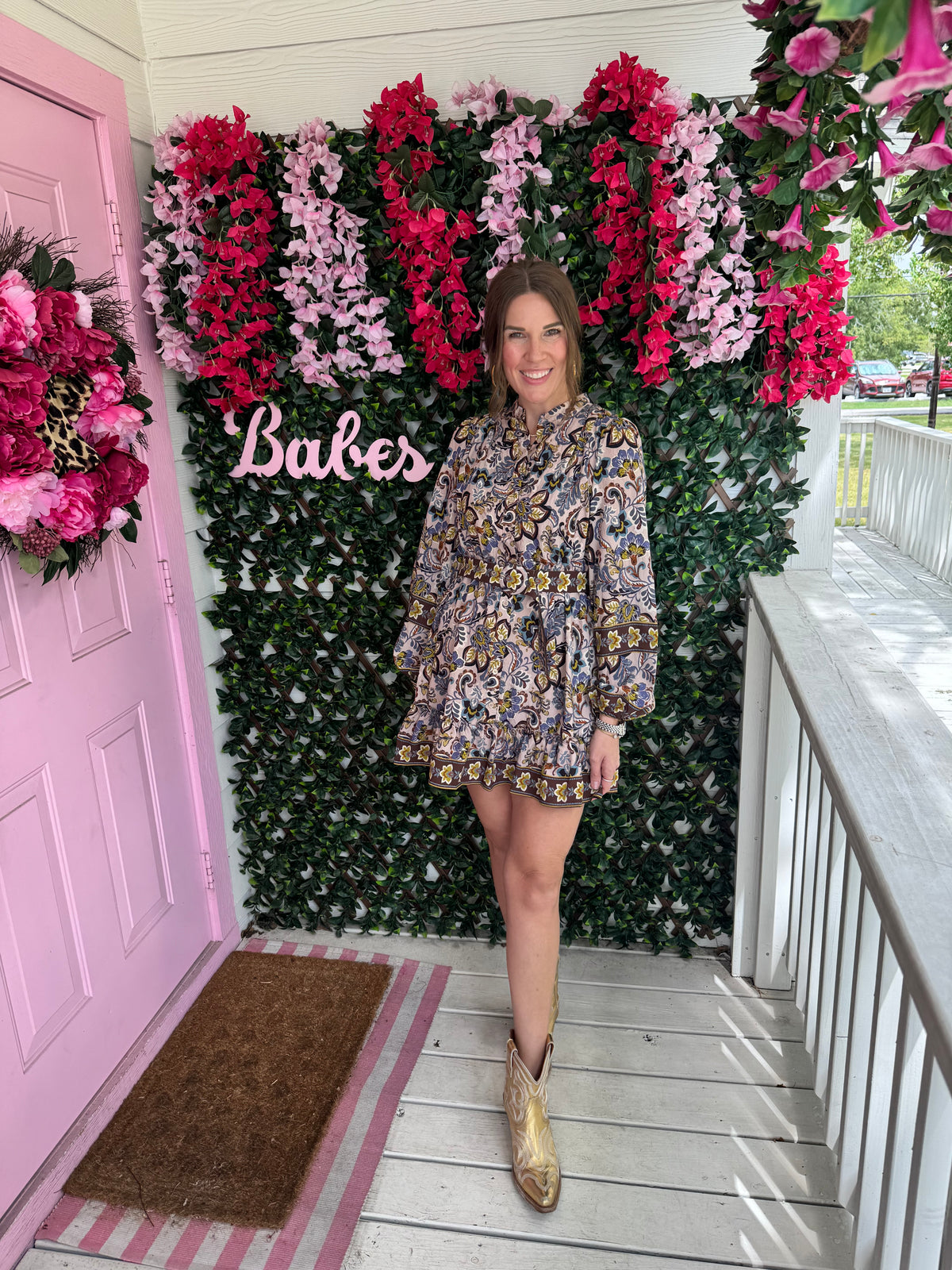 Chocolate Florals Belted Dress