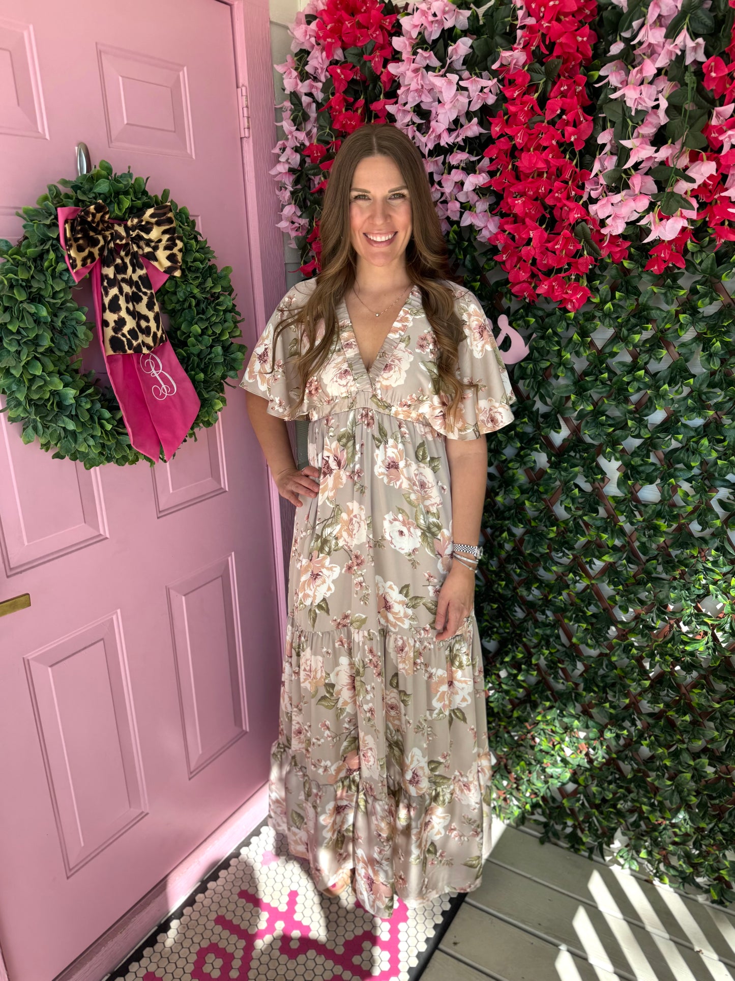 Satin Flowers Maxi Dress