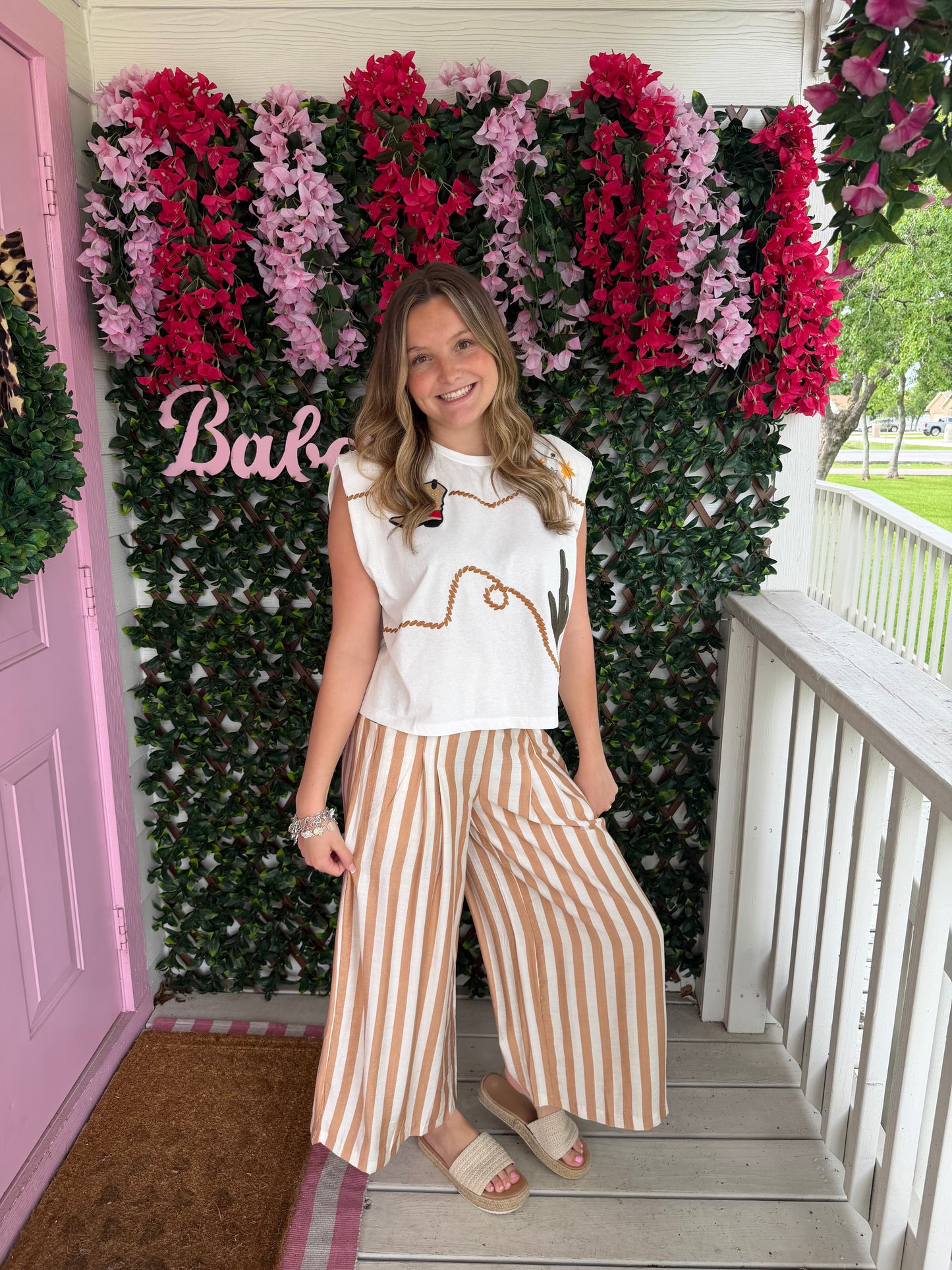 Latte Striped Wide Leg Pans