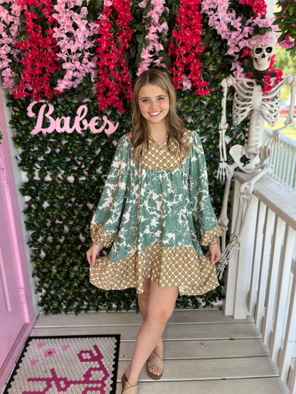 Green Mix Boho Mini Dress