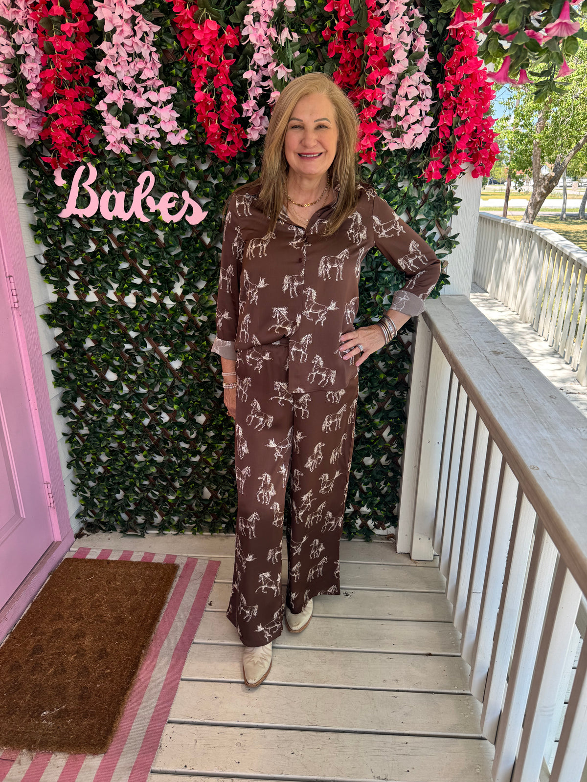 Bronzed Horses Satin Top