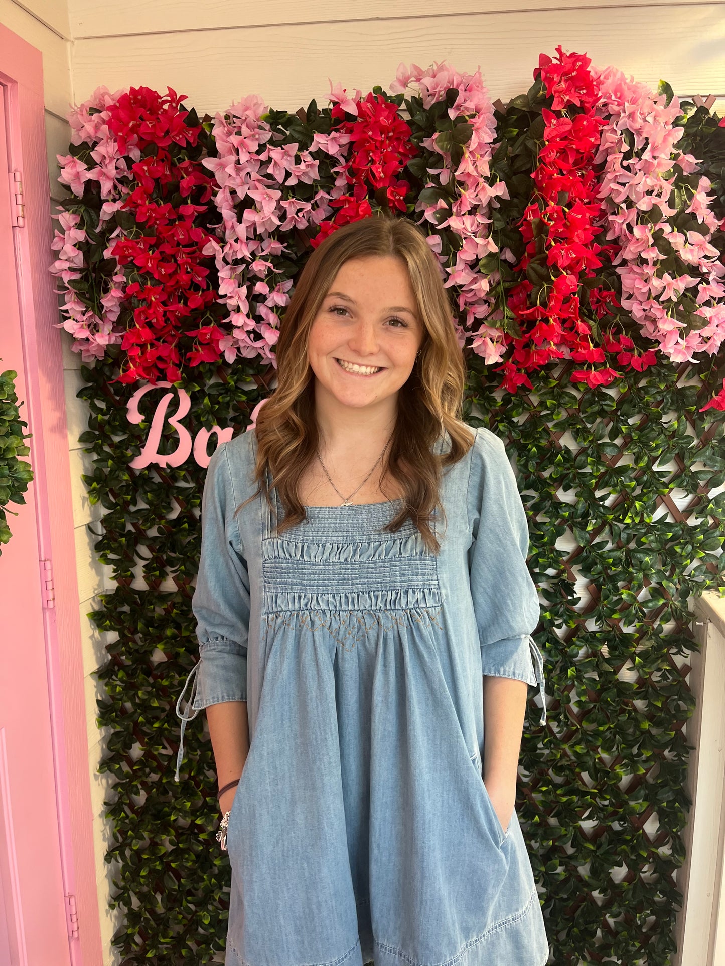 Denim Smocked Babydoll Dress