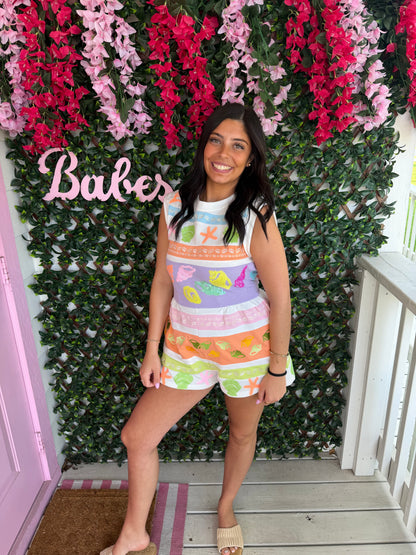 Queen Of Sparkles Colorblock Stripe Shell Romper