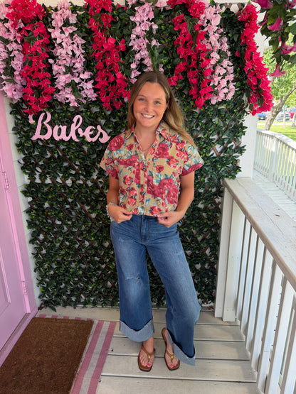 Teal & Poppy Floral Top