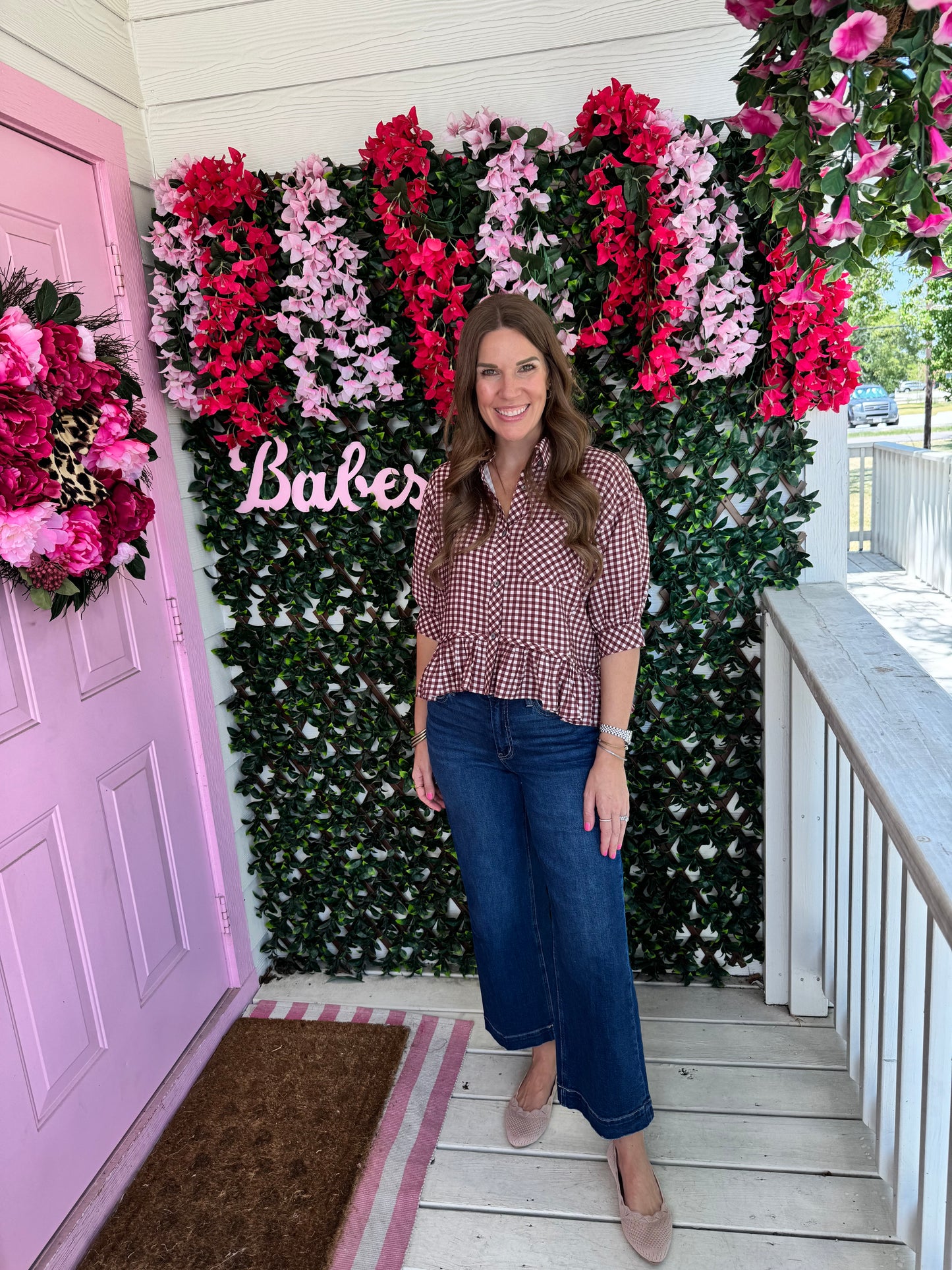 Maroon Gingham Peplum Top