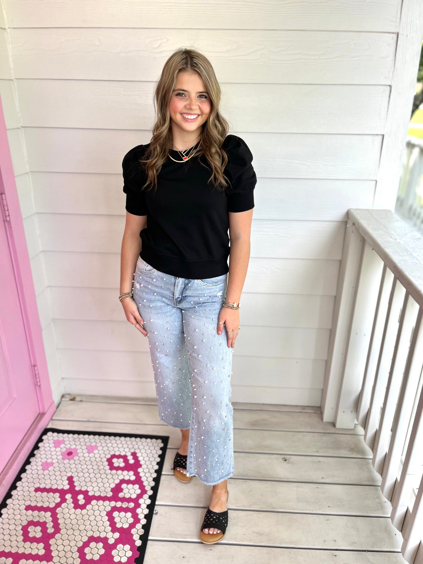 Mica Embellished Crop Denim