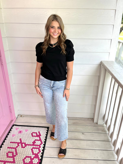 Mica Embellished Crop Denim