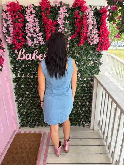Scallop Details Denim Dress