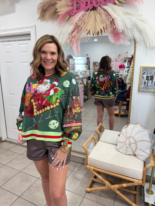 Queen Of Sparkles Vintage Jingle Bell Santa Sweatshirt