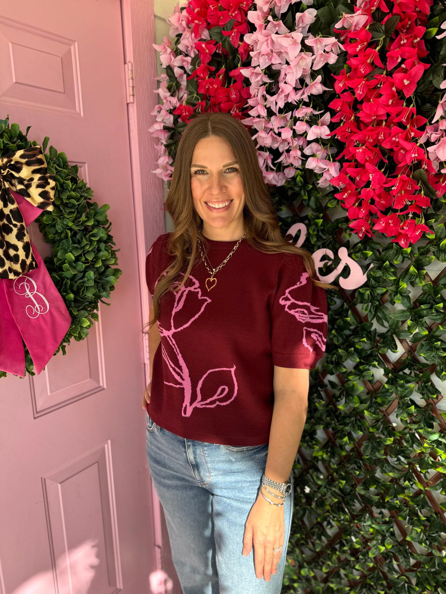 Floral Motif Sweater Top