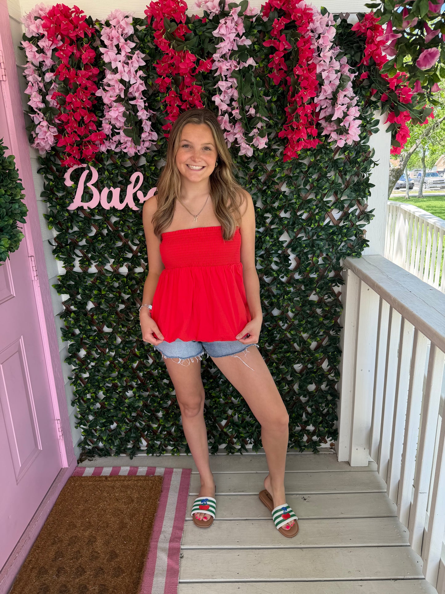Bubble Strapless Top- Red
