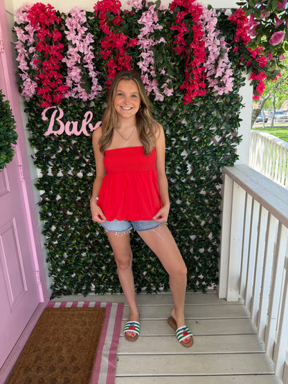 Bubble Strapless Top- Red