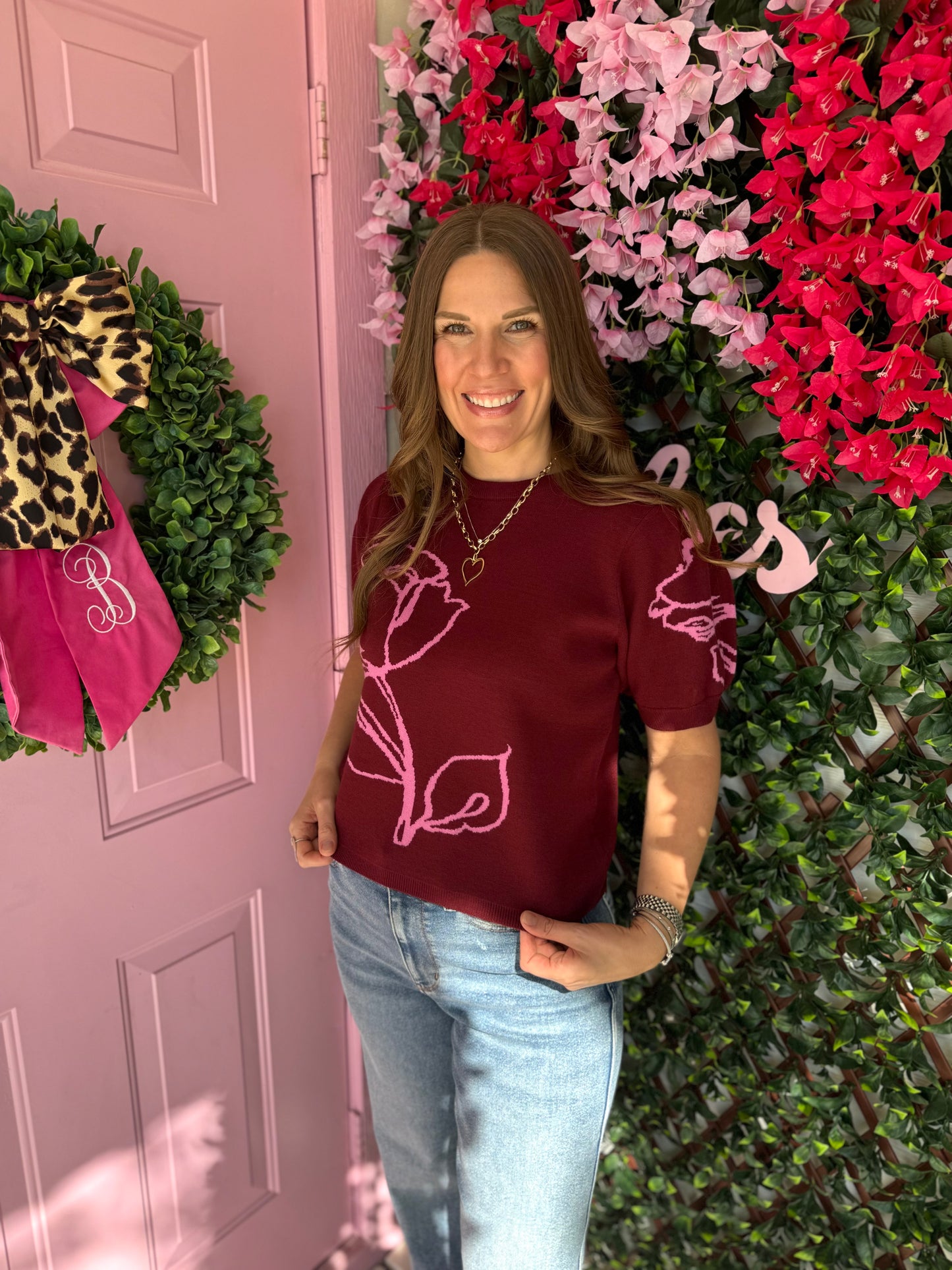 Floral Motif Sweater Top