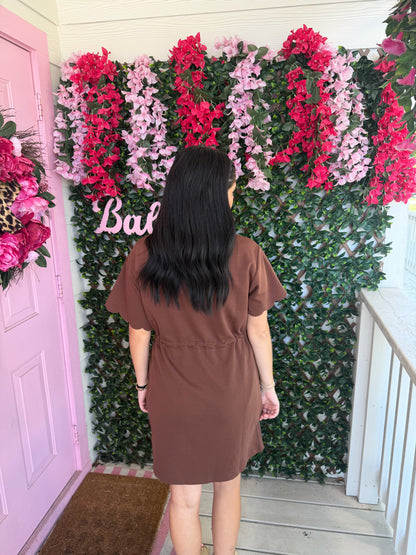 Brown Scuba Scallops Dress