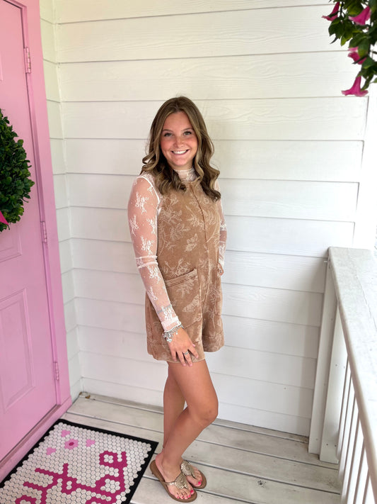Washed Brown Floral Romper