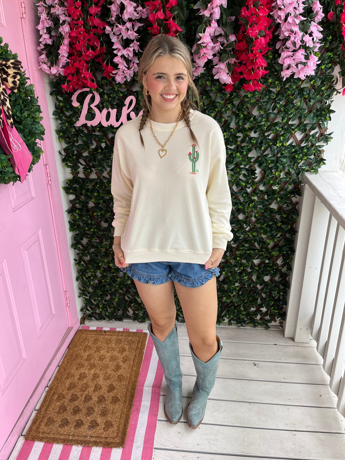 Western Embroidery Crewneck Pullover